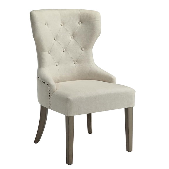 Beige Tufted Rubberwood Dining Side Chair / Blends Well in Transitional Dining Rooms