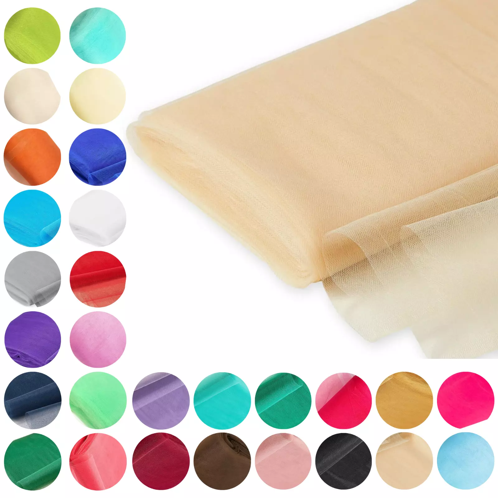 (Beige) Tulle Fabric Roll - 54 Inch by 40 Yards (120FT), Lightweight & Sheer - Ideal for Wedding Décor, Tutus & Crafts, Gift Wrapping - Sew The Trend