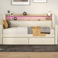 thumbnail image 1 of Beige Twin Daybed With Magazine Storage, Charging Station And Variable Led Lights Extra Storage Facility, Upholstered In Illumination, 1 of 2