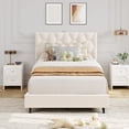 thumbnail image 1 of Beige Twin Upholstered Bed Frame, Heavy-Duty Platform Bed Frame with Upholstered Headboard & Strong Wood Slats, No Box Spring Needed/Noise Free/Easy Assembly, 1 of 9