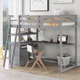 thumbnail image 1 of Gray Twin Size Loft Bed Featuring Desk, Shelves & 2 Built-in Drawers, Solid Pine, 1 of 15