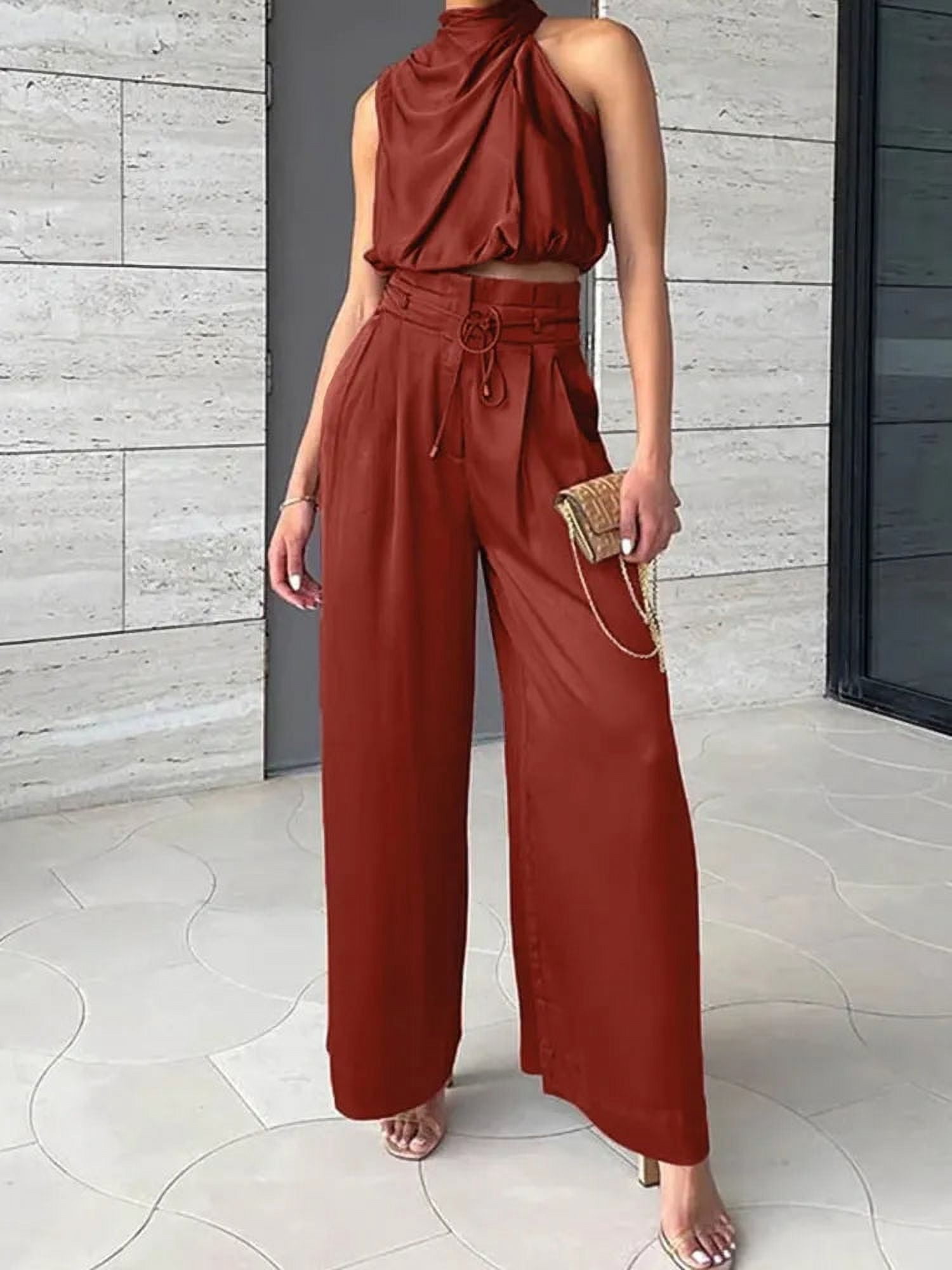 Beige-Two-Piece-Pants-Sets- 