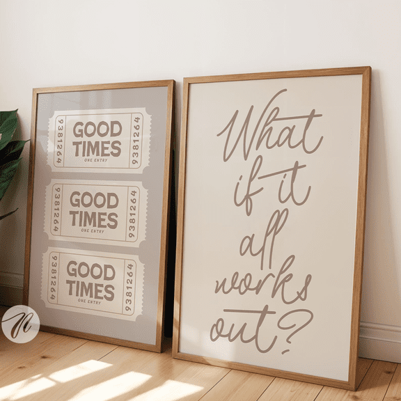 Beige Typography Ticket Minimalist Poster Set Set 2 , Poster Only