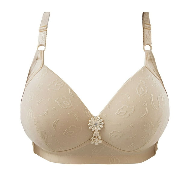 Beige UltraThin Ice Silk Bra, Ladies' Large Size Jacquard Underwear