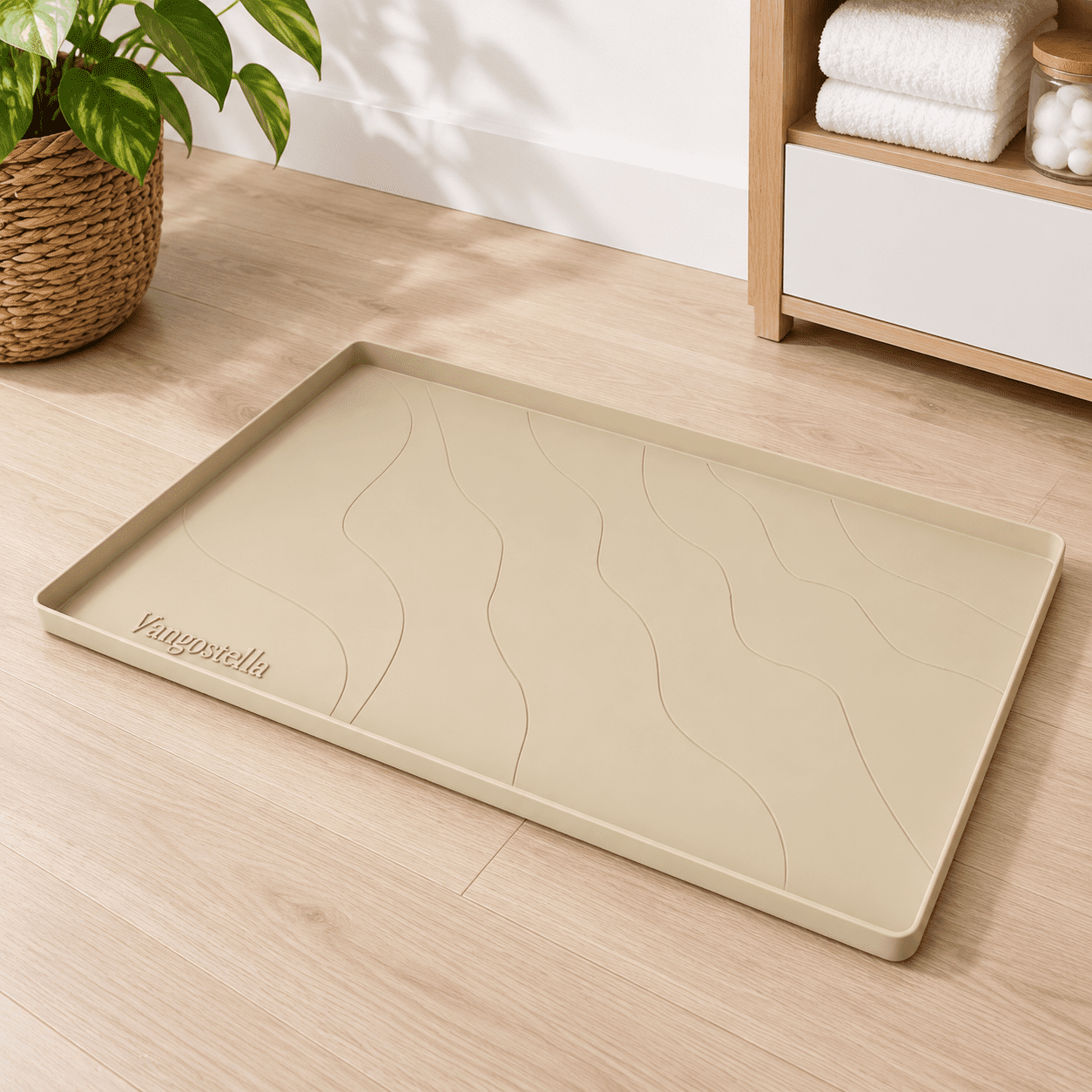 Beige Under Sink Mat 28'' x 22'' x 1'' Silicone Waterproof Thick Liner ...