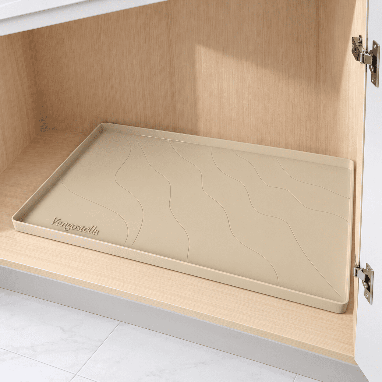 Beige Under Sink Mat 34'' x 22'' x 1'' Heavy Duty Waterproof Silicone ...