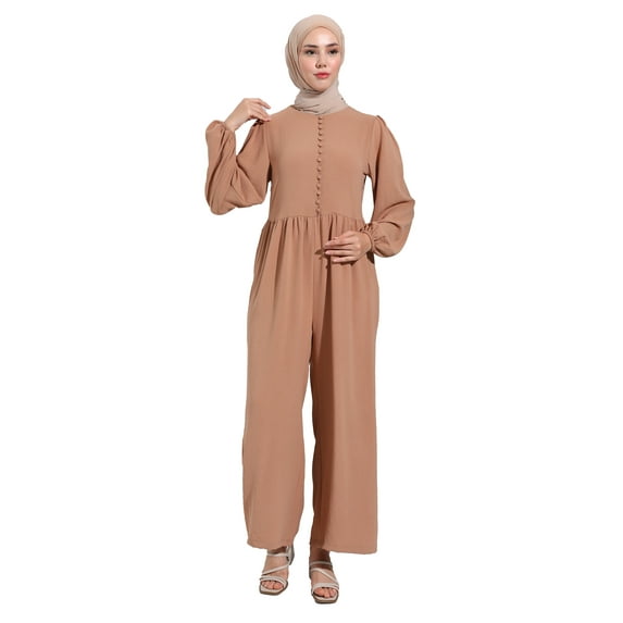 Beige - Unlined - Crew neck - Jumpsuit - Refka