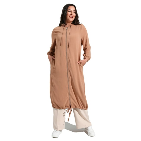 Beige - Unlined - Plus Size Topcoat - Alia