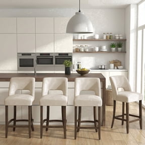 VKNOW Bar Stools Set of 4, 26" Upholstered Counter Height Bar Stools, Modern Counter Stools with Wood Legs for Kitchen Island Dining Room Bar,Beige