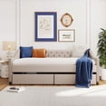 thumbnail image 1 of Beige Upholstered Daybed Featuring Two Drawers and Wood Slat Support, Full Size for Extra Storage, 1 of 15
