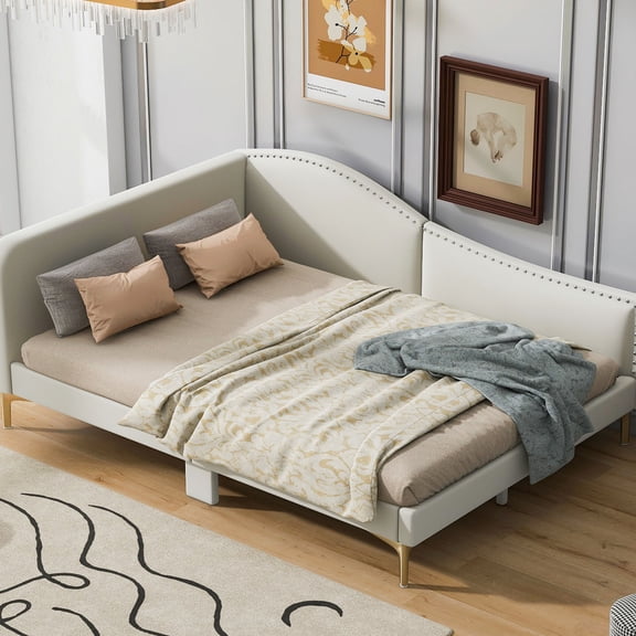 Beige Upholstered Daybed with Unique Armrests / Suitable for Studio Apartments, Strong and Reliable