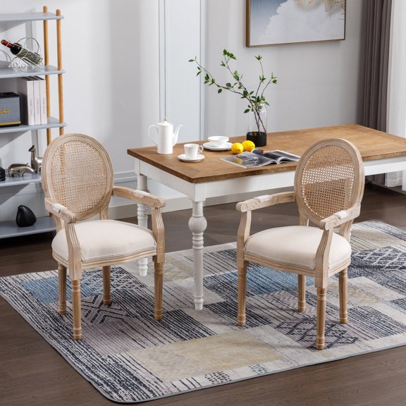 Beige Upholstered Dining Chair Set / For Regular Use / High - quality Polyester Material