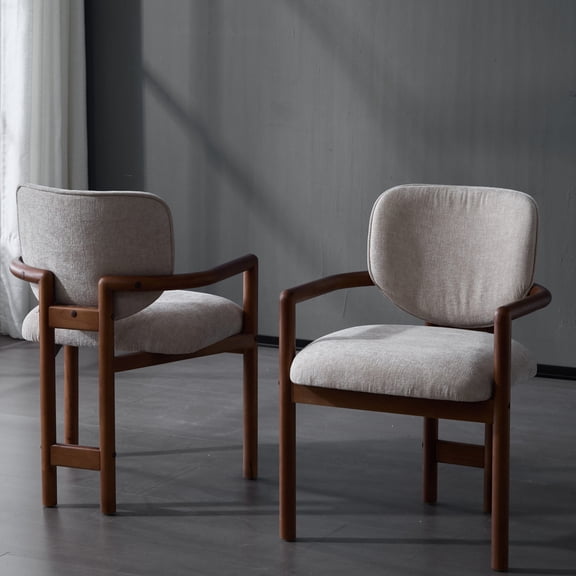 Beige Upholstered Rubber Wood Arm Chairs / Comfortable Family Dining