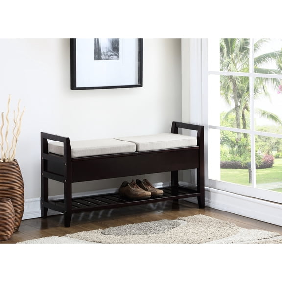 Beige Upholstered Top - Two - Seat Storage Feature - Busy Home Entry - Keep Tidy