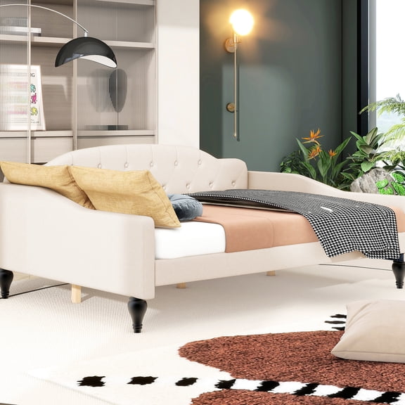 Beige Upholstered Tufted Multifunctional Daybed | Fits Different Decoration Styles | No Box Spring Needed