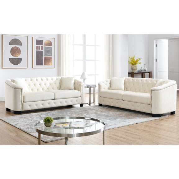 Beige Upholstery - Handcrafted Nailhead Details - Party with Friends - Comfortable and Sturdy