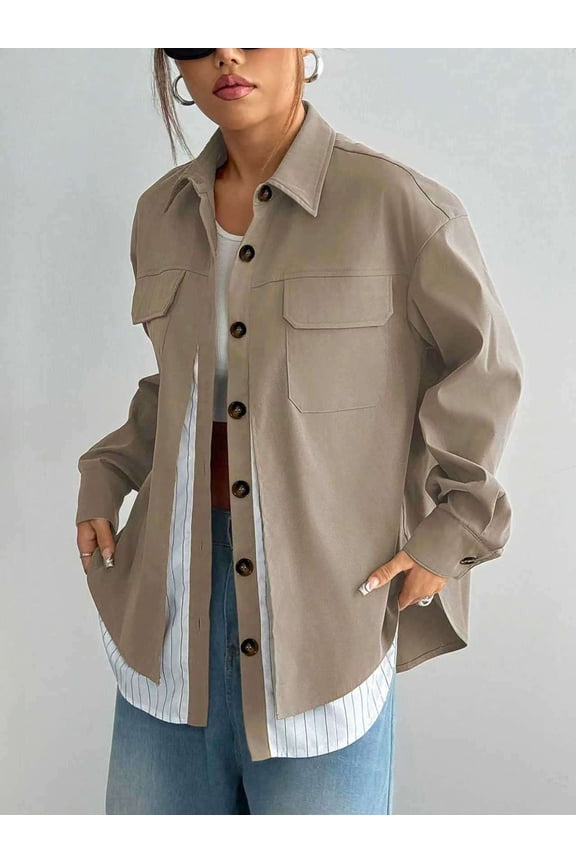 Beige Utility Jacket with Layered Hem (S, Beige)