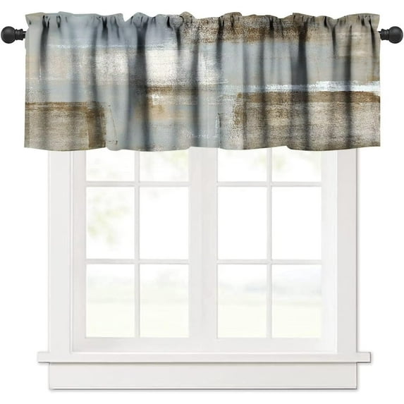 Beige Valance Curtain Grey and Beige Abstract Art Painting Rod Pocket Valance Window Treatments 1 Panel Short Curtains for Kitchen Farmhouse Living Room Bathroom Bedroom 54 x 18 in