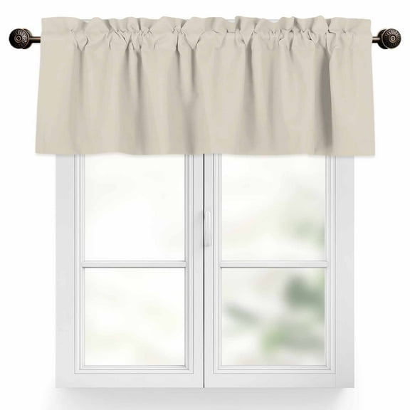 Beige Valances for Windows, 54 x 18in, White Swan Solid Color Rod Pocket Kitchen Valance Curtain Light Filtering Window Treatments for Living Room Bedroom, 1 Panel