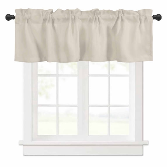 Beige Valances for Windows White Swan Rod Pocket Curtain Valance Window Treatment Short Curtains for Kitchen Living Room, 42"x12"