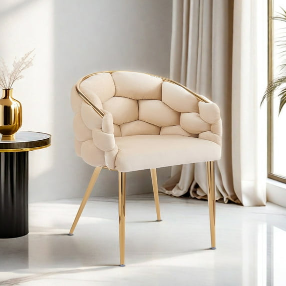 Beige Velvet Armchair with Gold Legs / Sturdy Structure for Daily Family Use