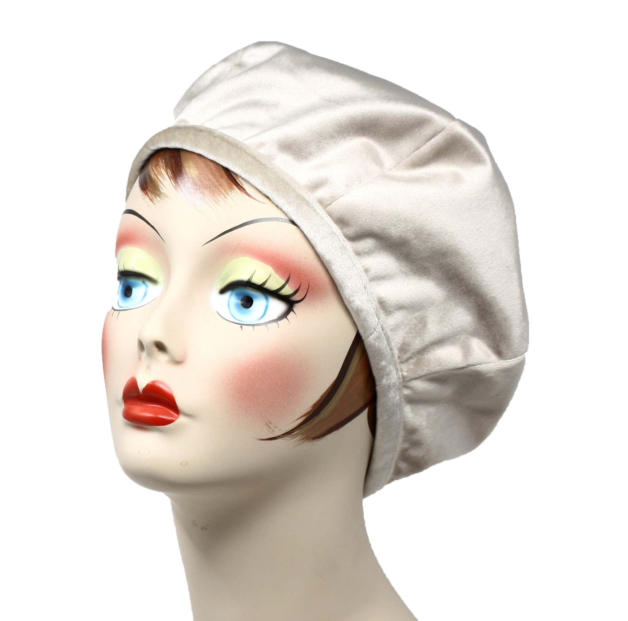 Beige Velvet Beret - Satiny Smooth - Classic Retro Style