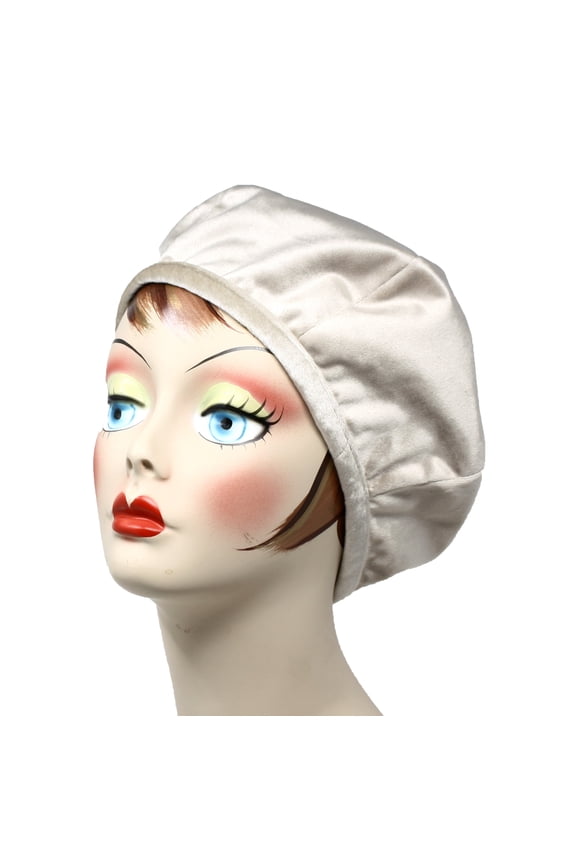 Beige Velvet Beret - Satiny Smooth - Classic Retro Style