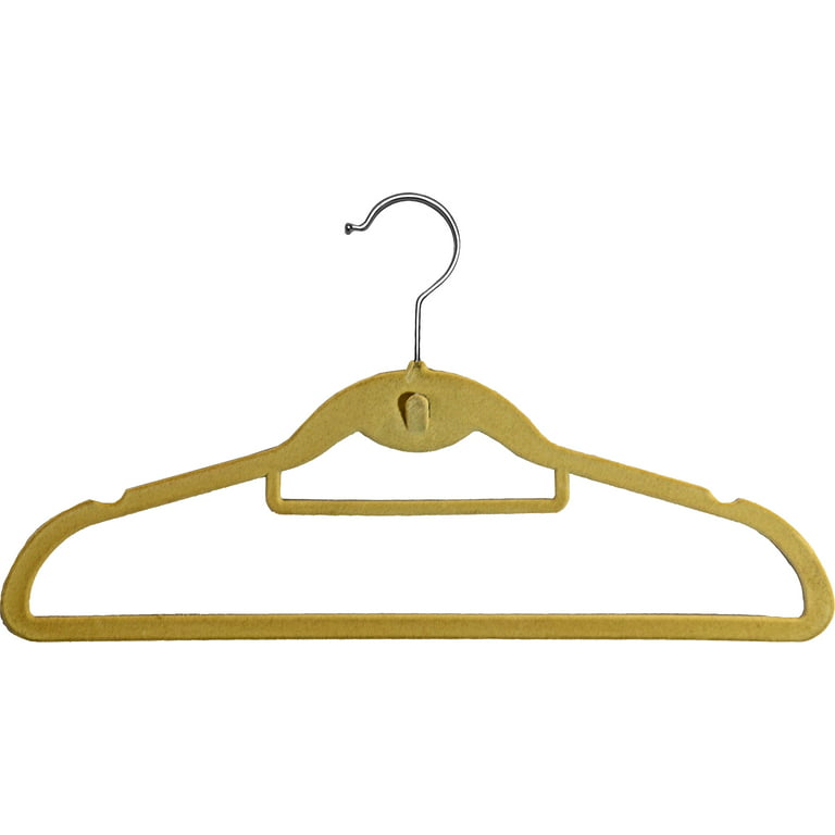 100 PACK, Non-Slip Velvet Hangers Clothes Flocked, Beige + Light Gold Hook