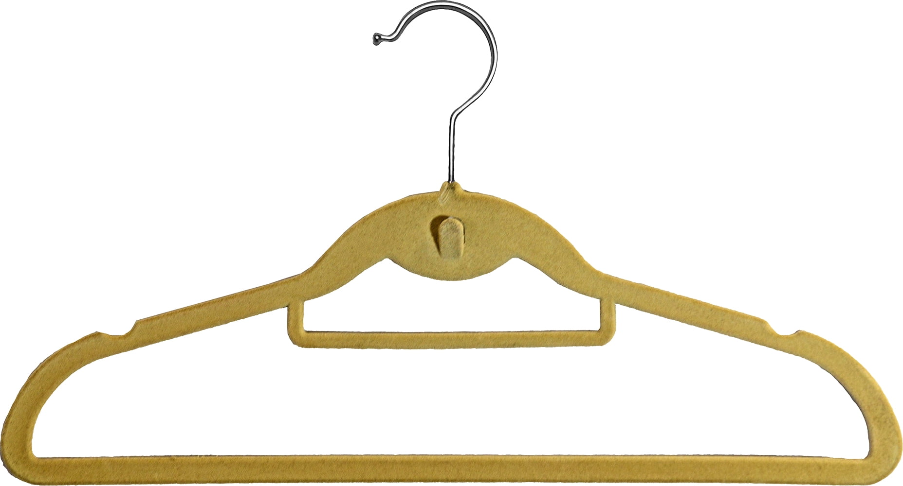 Beige Velvet Cascading Slim-Line Hanger with Notches and Tie Bar, Space Saving Stackable Suit Hangers with Chrome Hook (Set of 50) by International Hanger