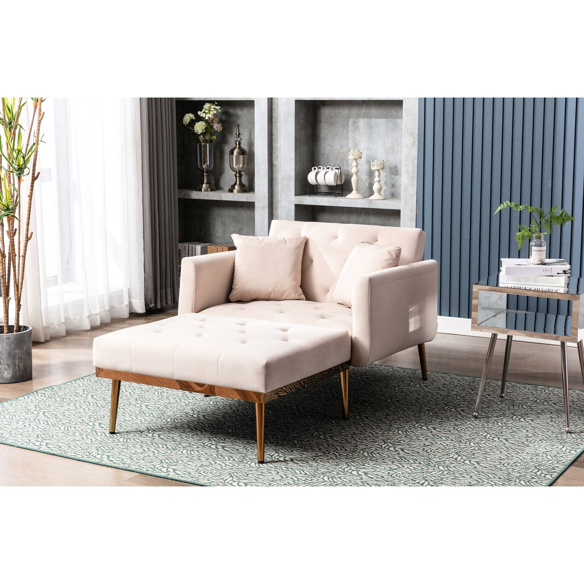 Beige Velvet Chaise Couch With Removable Cover And Pillow For A ...