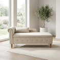 thumbnail image 1 of Beige Velvet Chaise Lounge Chair with Storage and Pillow - Classic Rolled Arm Design, 1 of 10