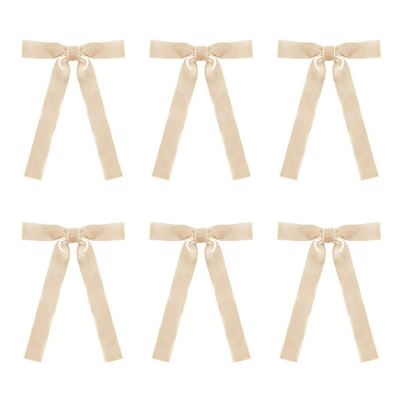 Beige Velvet Christmas Tree Bow Decoration Set Of 6 For Wreath And Tree Accent Cloth Material Festive Style