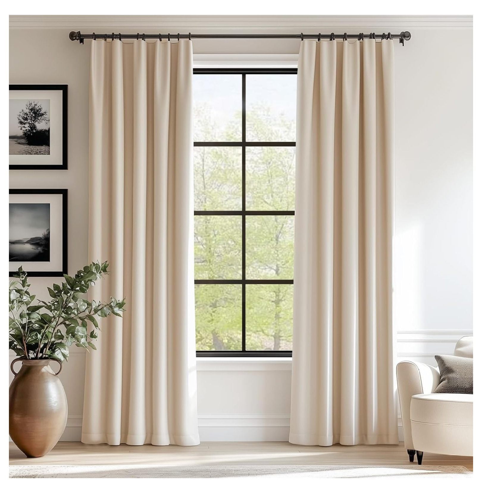 Beige Velvet Curtains 96 Inches Long Room Darkening Drapes for Bedroom