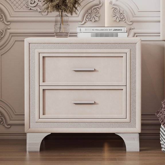 Beige Velvet Nightstand with Metal Legs / Keep Things Tidy and Display Items in Bedroom