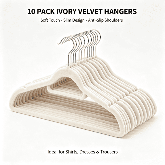 MegaLove Beige Velvet Non‑Slip Clothes Hangers, 10 Pack, Space Saving Heavy Duty Hangers for Closet Storage