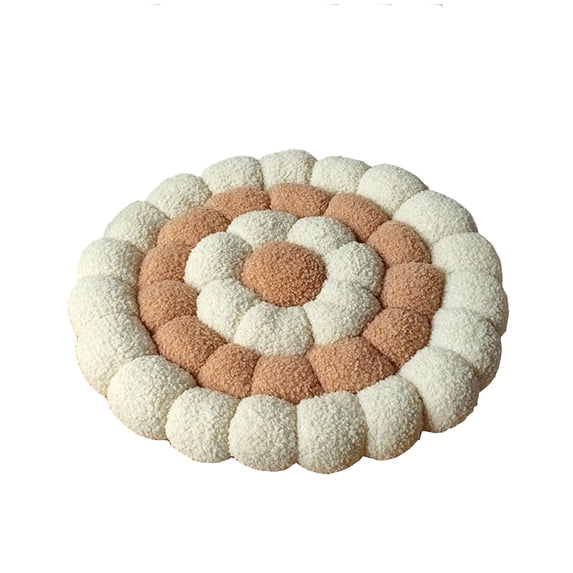 Beige Velvet Round Floor Cushion Mat With Pearl Fluff Filling And Four-Pin Anti-Deformation Layout For Reading Meditation 16.54X16.54In