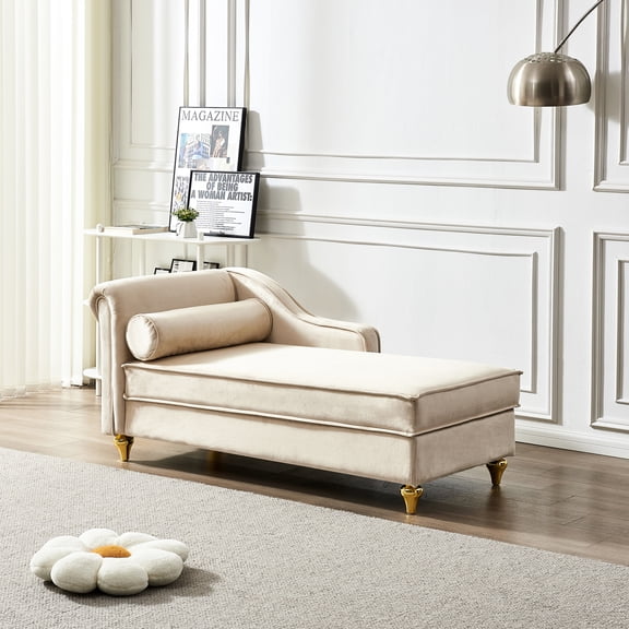 Beige Velvet Storage Chaise Lounge - Provide A Comfortable Seating Solution With Convenient Style And Comfort
