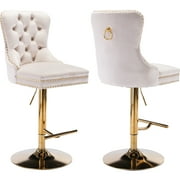 Beige Velvet Swivel Bar Stools Set of 2 with Upholstered Back, Adjustable Counter Height Barstools, Bar Chairs for Home Bar Kitchen Island Pub Restaurant 2 Pcs, Beige