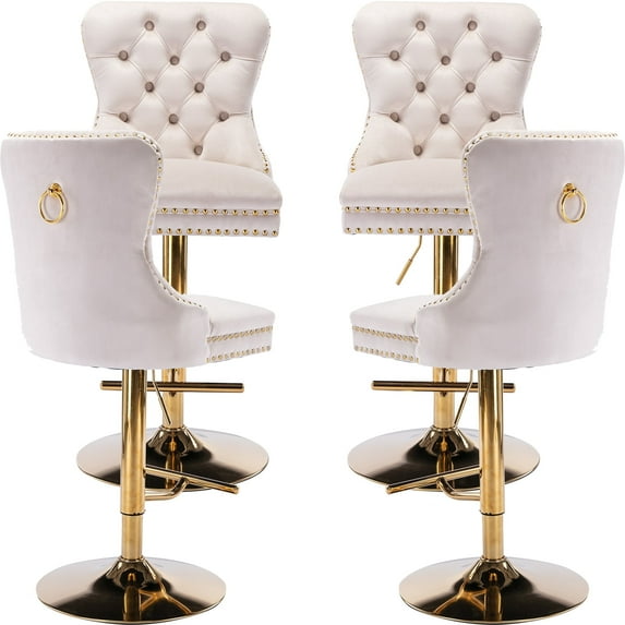 Beige Velvet Swivel Bar Stools Set of 4 with Upholstered Back, Adjustable Counter Height Barstools, Bar Chairs for Home Bar Kitchen Island Pub Restaurant (4 Pcs, Beige)