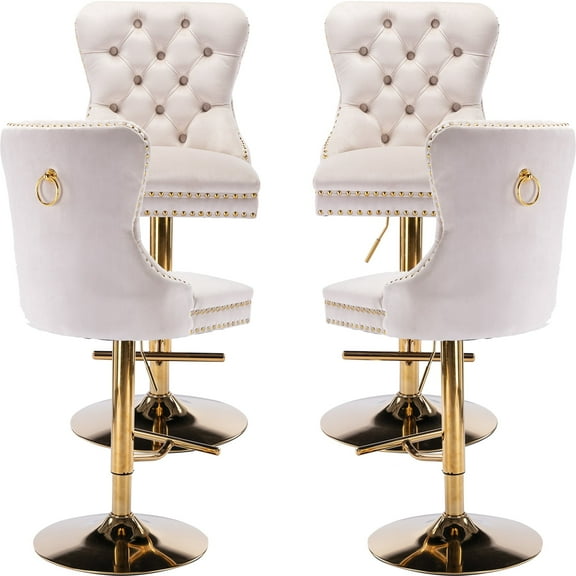Beige Velvet Swivel Bar Stools Set of 4 with Upholstered Back, Adjustable Counter Height Barstools, Bar Chairs for Home Bar Kitchen Island Pub Restaurant (4 Pcs, Beige)