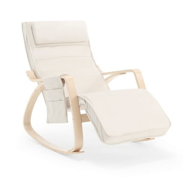 JOMEED Beige Velvet Upholstered Glider Nursery Adult Rocking Chair Indoor with Adjustable Footrest