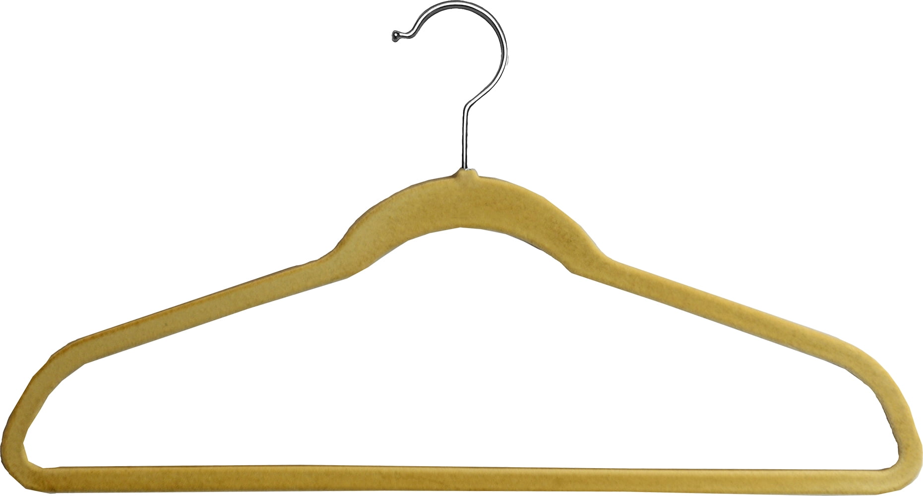 Beige Velvet Ultra Thin Slimline Hanger with Fixed Bar, Space Saving Flocked Suit Hangers with Chrome Hook (Set of 50) by International Hanger