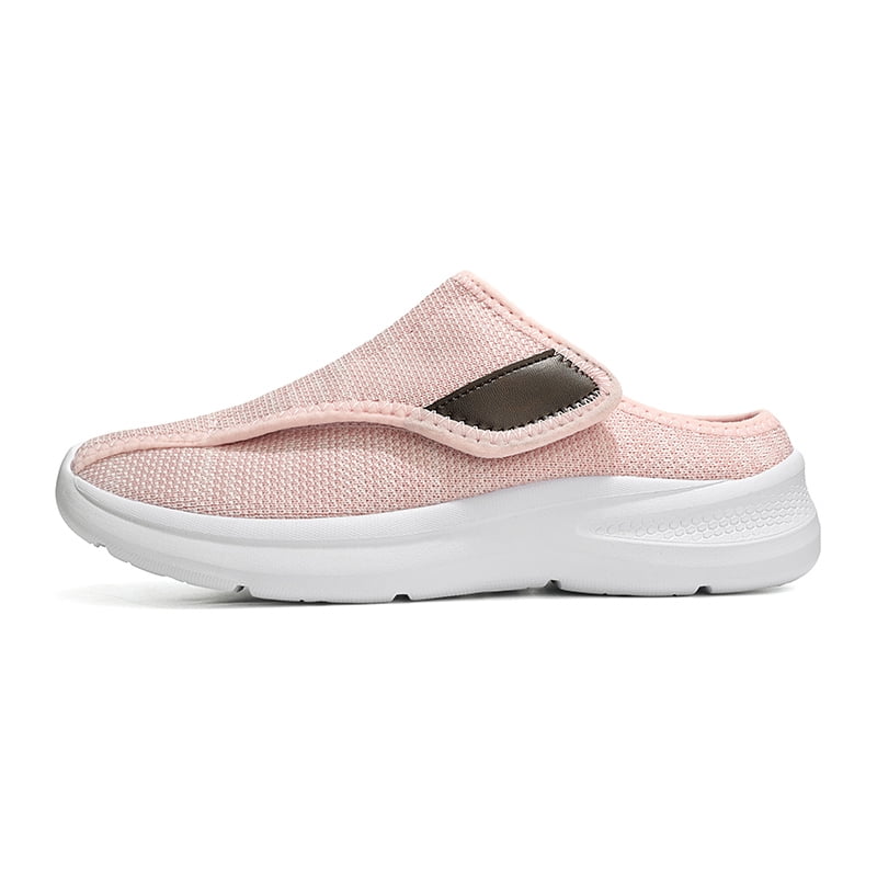 Beige Vertical Striped Linen Fabric Hook&Loop Closed Toe Backless Mule ...