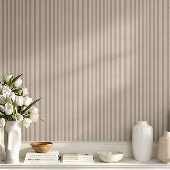 Beige Vertical Striped Wallpaper Modern Textured Linen Look Peel and Stick Self-Adhesive Removable Wall Paper for Living Room Bedroom Home Decor Easy to Apply Roll