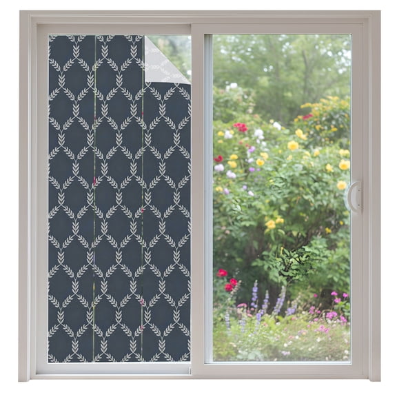 Beige Vine Trellis Window Privacy Film Minimalist Leaf Diamond Grid Gray Decorative Glass Window Film UV Blocking Static Cling Non-Adhesive Sticker Covering for Home Door 35.4x78.7 inches