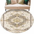thumbnail image 1 of Beige Vintage Boho Large Area Rugs for Bedroom Living Room, Soft Non Slip Carpet Bedside Rug, Ethnic Tribal Geometric Abstract Round Floor Cover Kitchen Accent Rug 7' for Dining Room/Office, 1 of 9