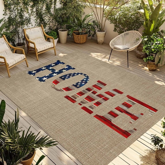 Beige Vintage Outdoor Rug for Patio/Deck/Porch, Non-Slip Large Area Rug 6 x 9 Ft, American Flag Farmhouse Retro Art Rustic Indoor Outdoor Rugs Washable Area Rugs, Reversible Camping Rug Carpet Runner