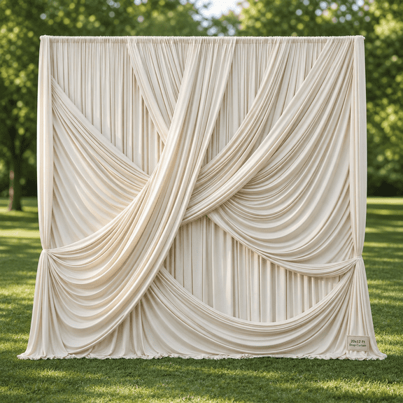 Beige W5' x H12'(2 panels) Polyester Photo Backdrop Drapes for Wedding and Party Events