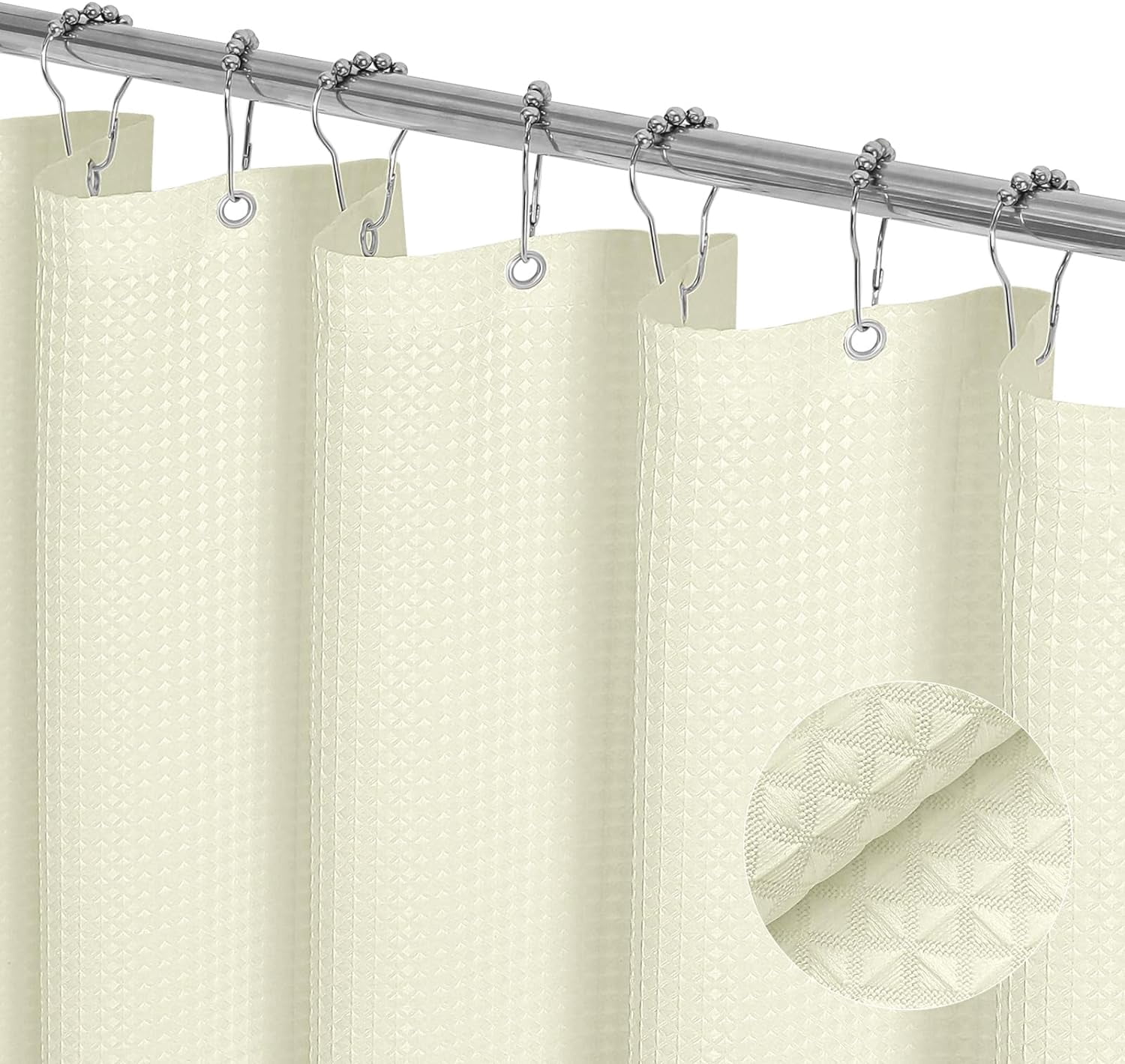 Beige Waffle Shower Curtain 72 x 78, Fabric Long Shower Curtain Set