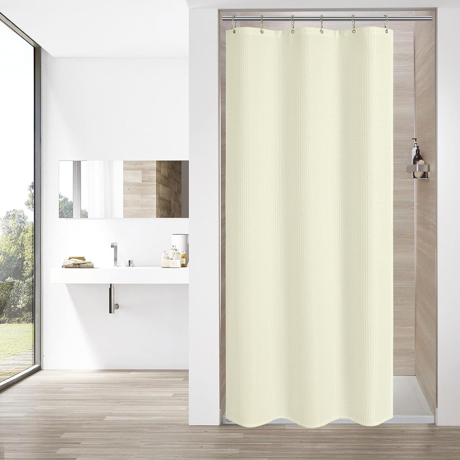 Beige Waffle Small Stall Shower Curtain 36 x 72, Half Size Shower